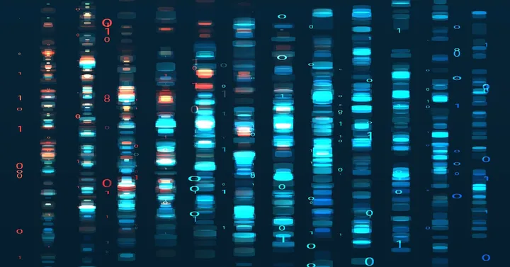 Stream von kodierten Daten. Abstrakte Visualisierung digitaler Code. 