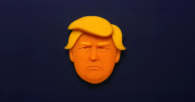 Symbolhafte Darstellung eines stilisierten Kopfes mit auffälliger Frisur, in Anlehnung an US-Politik.