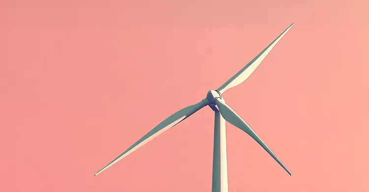 Moderne Windkraftanlage vor rosa Himmel – Symbol für erneuerbare Energien, technologische Innovation und die Transformation der Energiebranche
